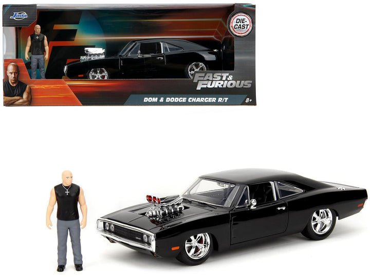 Dodge Charger R/T Black with Dom Diecast Figure "Fast & Furious" (2009) Movie "Hollywood Rides" Series 1/24 Diecast Model Car by Jada-0