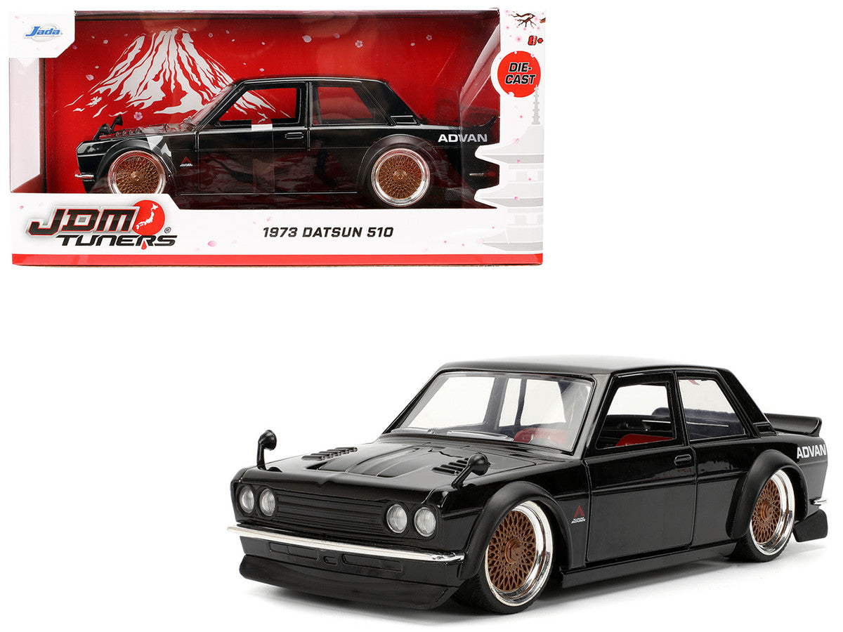 1973 Datsun 510 Black with Gold Wheels "JDM Tuners" Series 1/24 Diecast Model Car by Jada-4