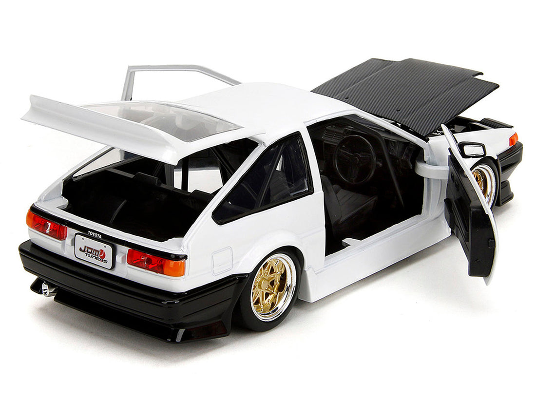 1986 Toyota Trueno (AE86) RHD (Right Hand Drive) White with Black Hood "JDM Tuners" Series 1/24 Diecast Model Car by Jada-2