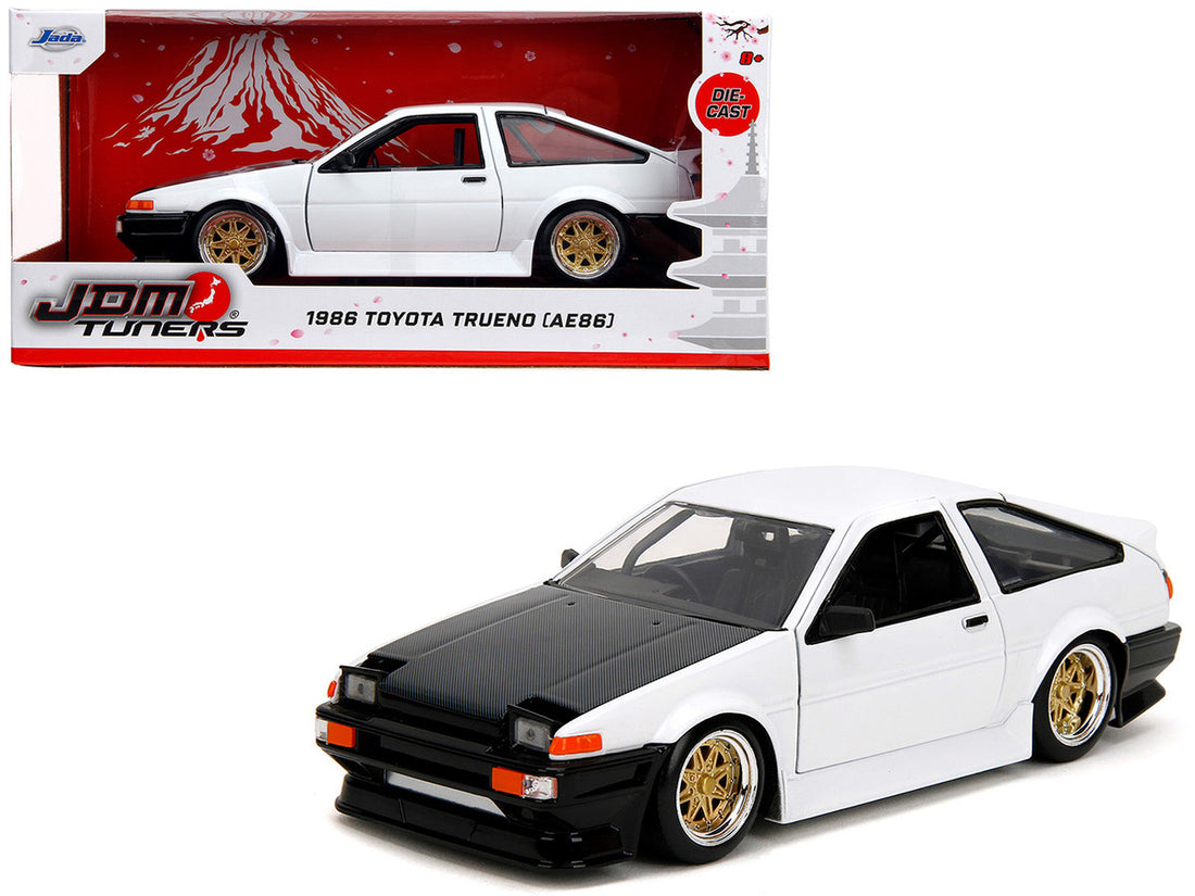 1986 Toyota Trueno (AE86) RHD (Right Hand Drive) White with Black Hood "JDM Tuners" Series 1/24 Diecast Model Car by Jada-4