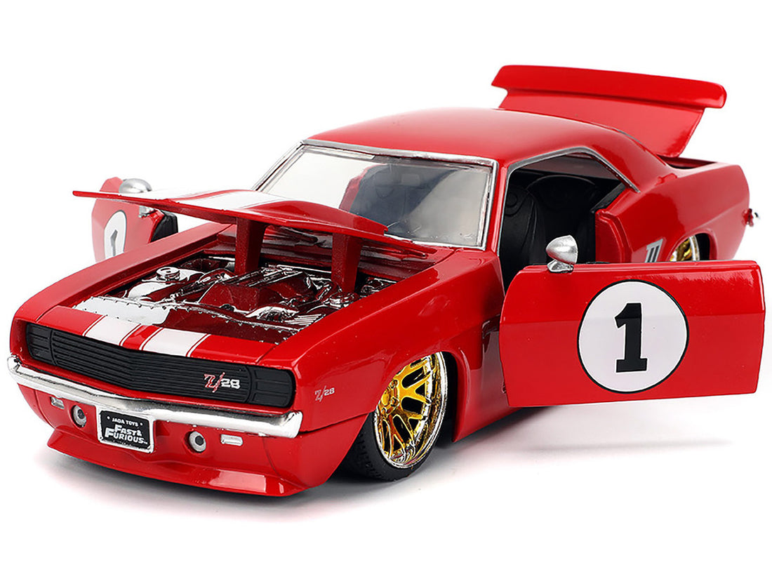 1969 Chevrolet Camaro #1 Red with White Stripes "Fast & Furious" Series 1/24 Diecast Model Car by Jada-3