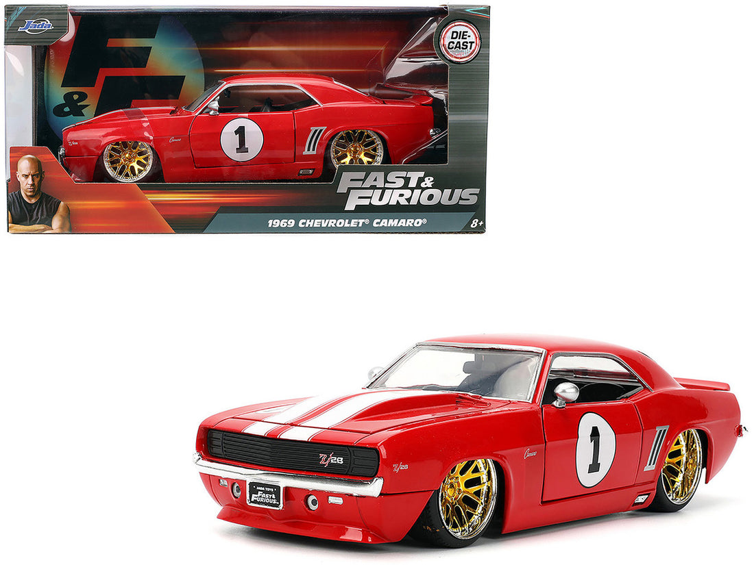 1969 Chevrolet Camaro #1 Red with White Stripes "Fast & Furious" Series 1/24 Diecast Model Car by Jada-4