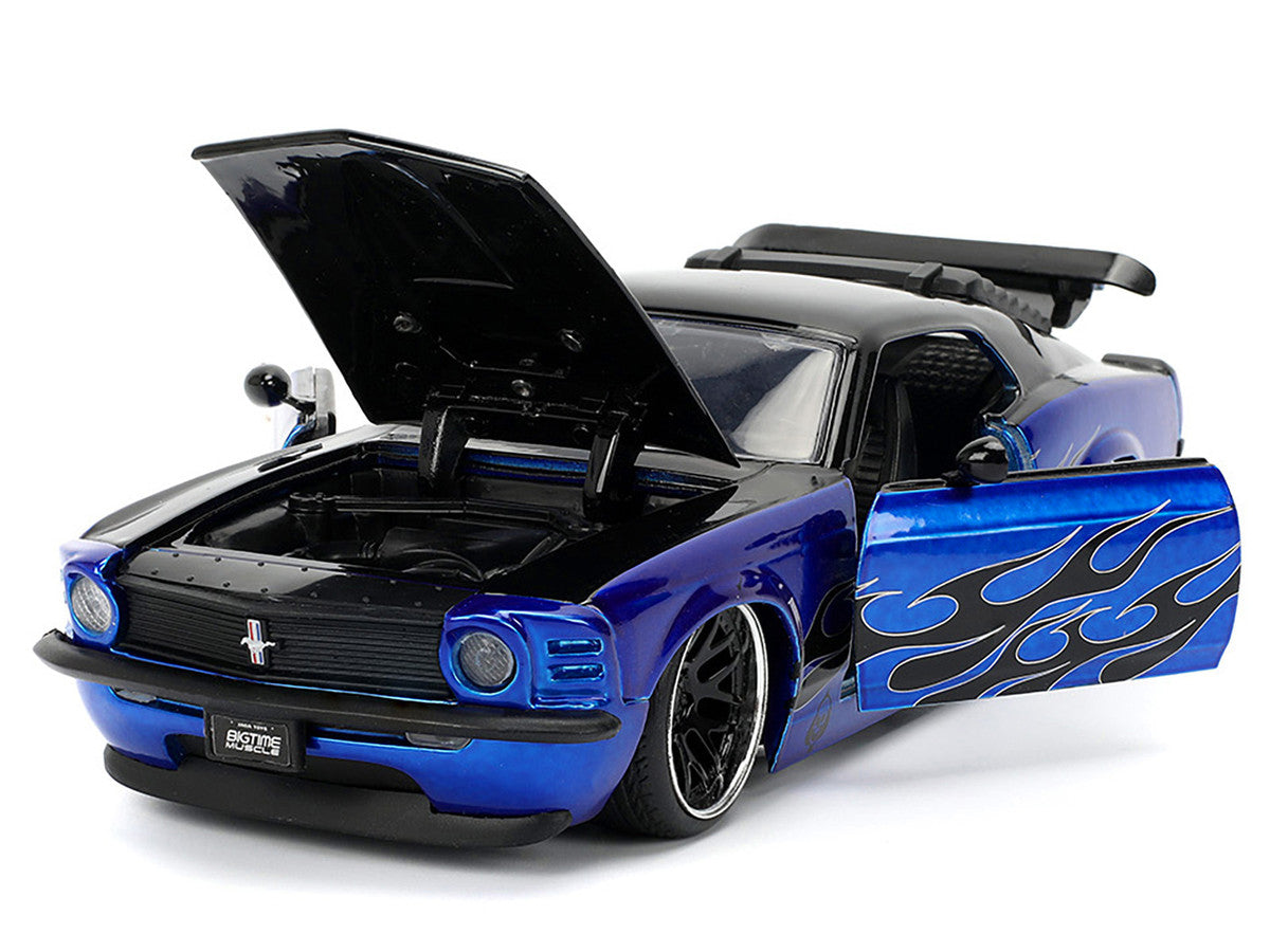 1970 Ford Mustang Boss 429 Black and Blue Metallic with Flames "Bigtime Muscle" Series 1/24 Diecast Model Car by Jada-2