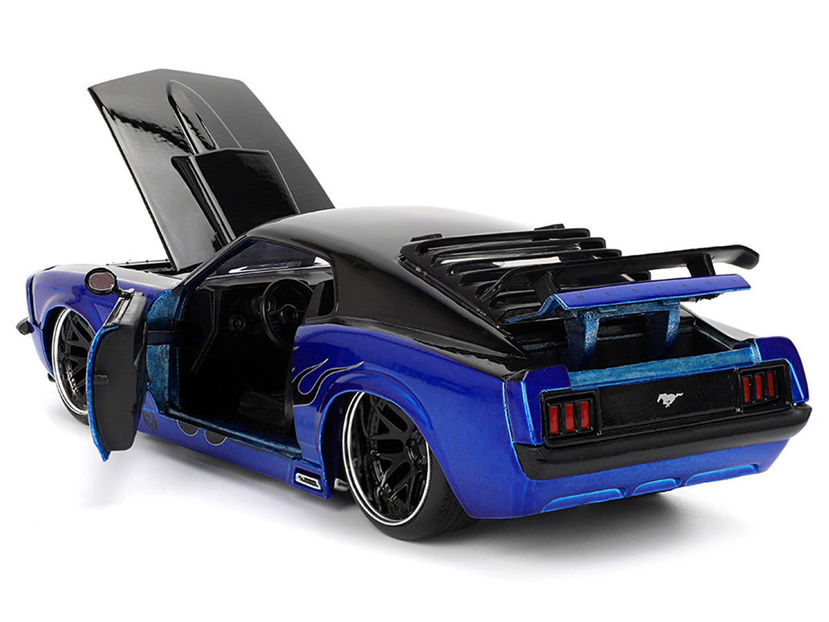1970 Ford Mustang Boss 429 Black and Blue Metallic with Flames "Bigtime Muscle" Series 1/24 Diecast Model Car by Jada-1