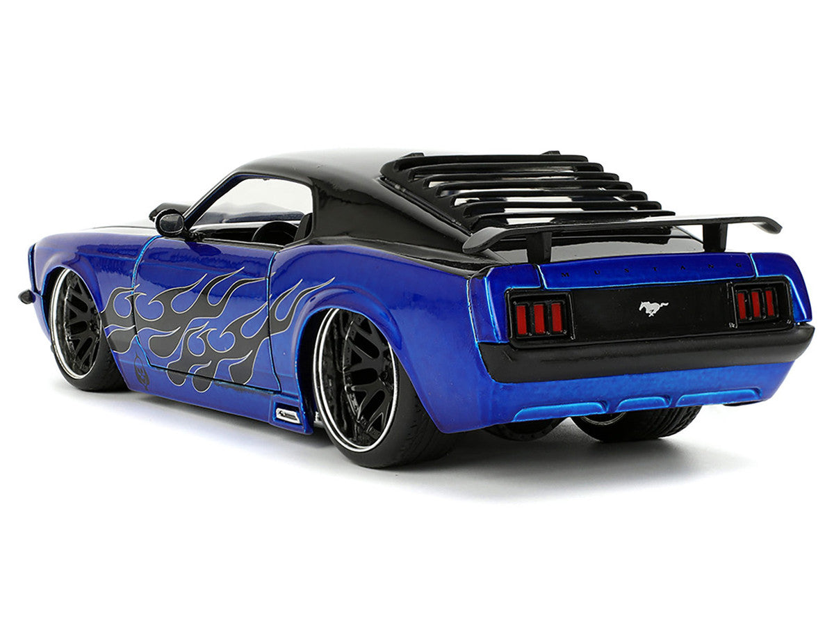 1970 Ford Mustang Boss 429 Black and Blue Metallic with Flames "Bigtime Muscle" Series 1/24 Diecast Model Car by Jada-0