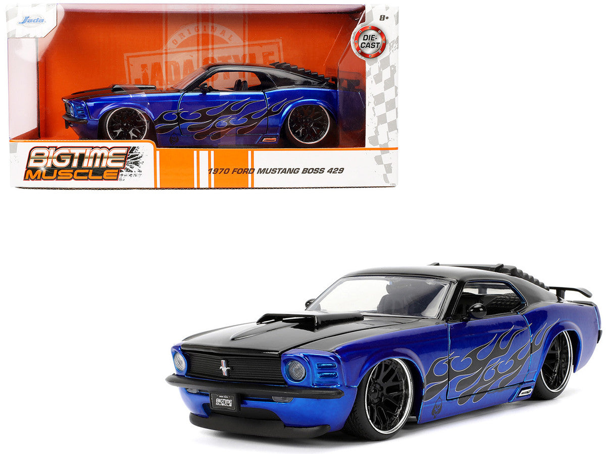 1970 Ford Mustang Boss 429 Black and Blue Metallic with Flames "Bigtime Muscle" Series 1/24 Diecast Model Car by Jada-4