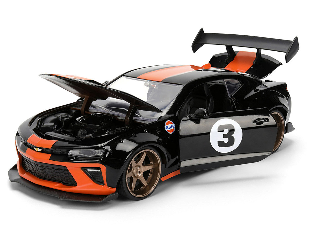 2016 Chevrolet Camaro #3 "Gulf Oil" Black with Orange Stripe "Wide Body" Series 1/24 Diecast Model Car by Jada-1