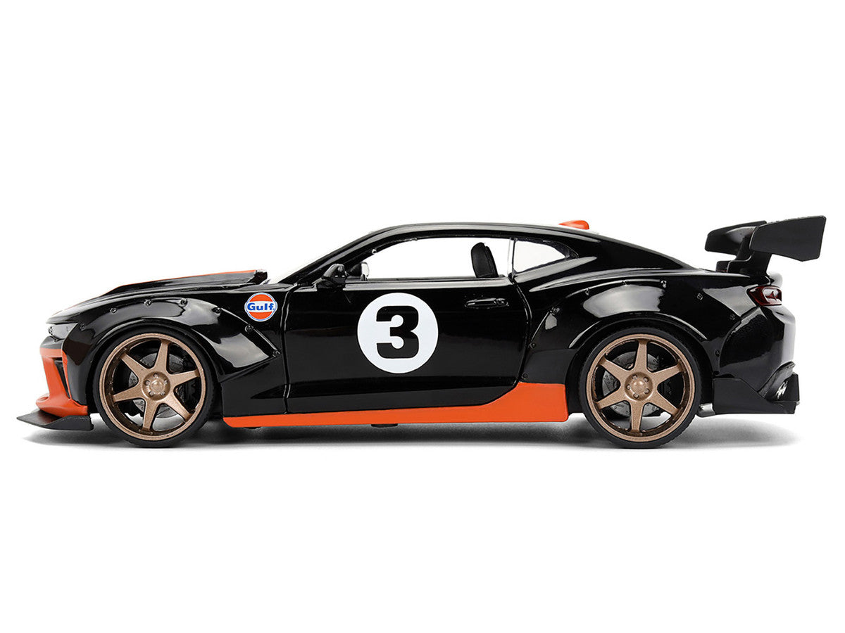 2016 Chevrolet Camaro #3 "Gulf Oil" Black with Orange Stripe "Wide Body" Series 1/24 Diecast Model Car by Jada-2