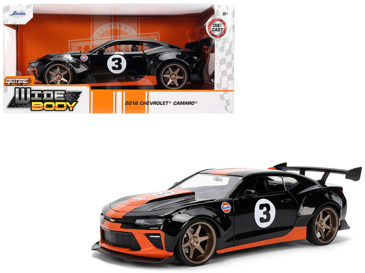 2016 Chevrolet Camaro #3 "Gulf Oil" Black with Orange Stripe "Wide Body" Series 1/24 Diecast Model Car by Jada-0