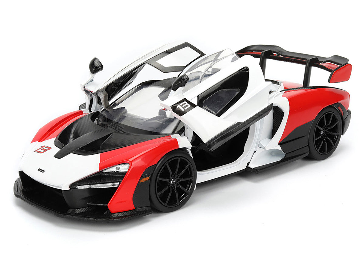 McLaren Senna Red and White with Carbon Hood and Top "HyperSpec" Series 1/24 Diecast Model Car by Jada-1