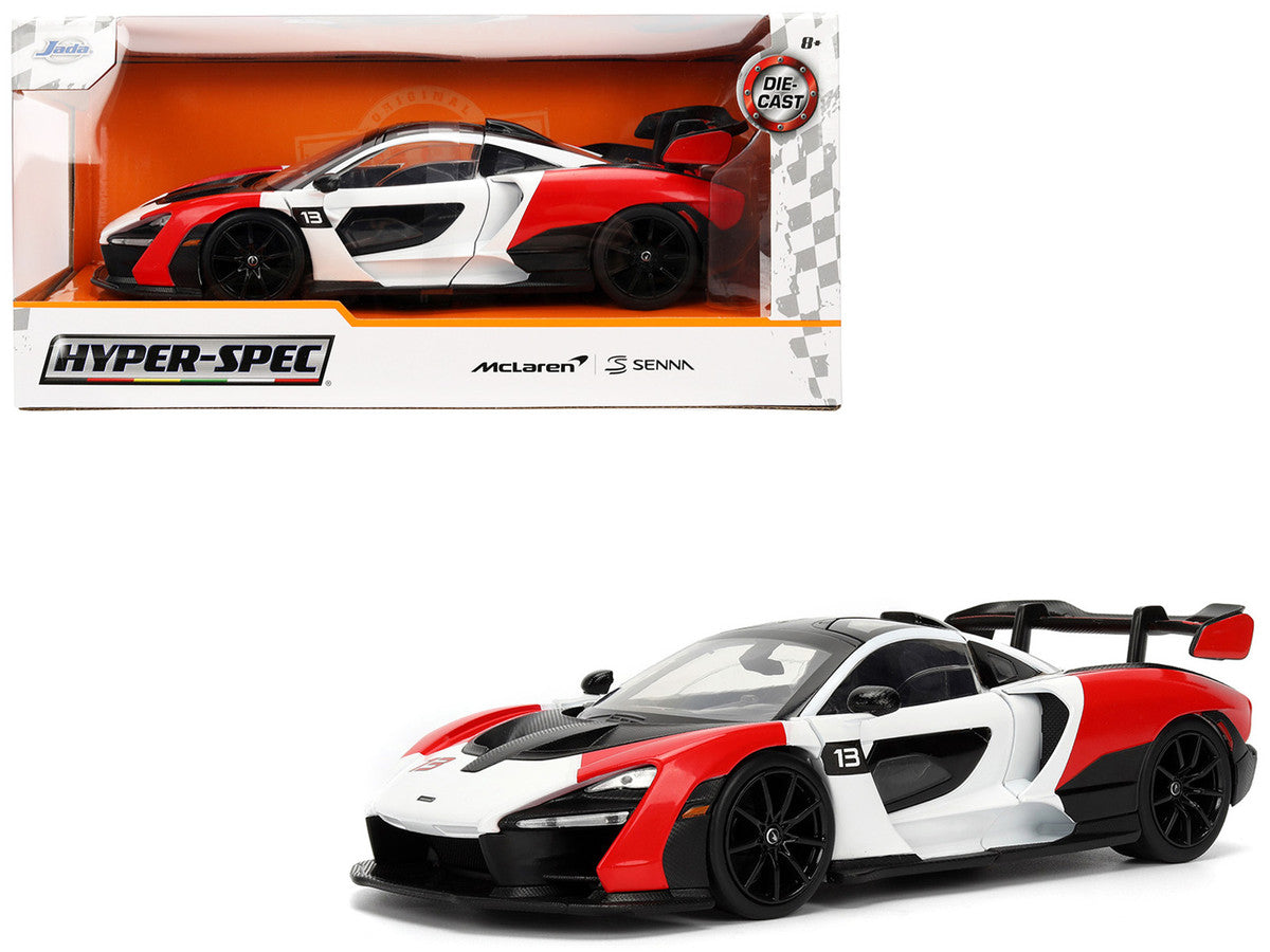 McLaren Senna Red and White with Carbon Hood and Top "HyperSpec" Series 1/24 Diecast Model Car by Jada-0