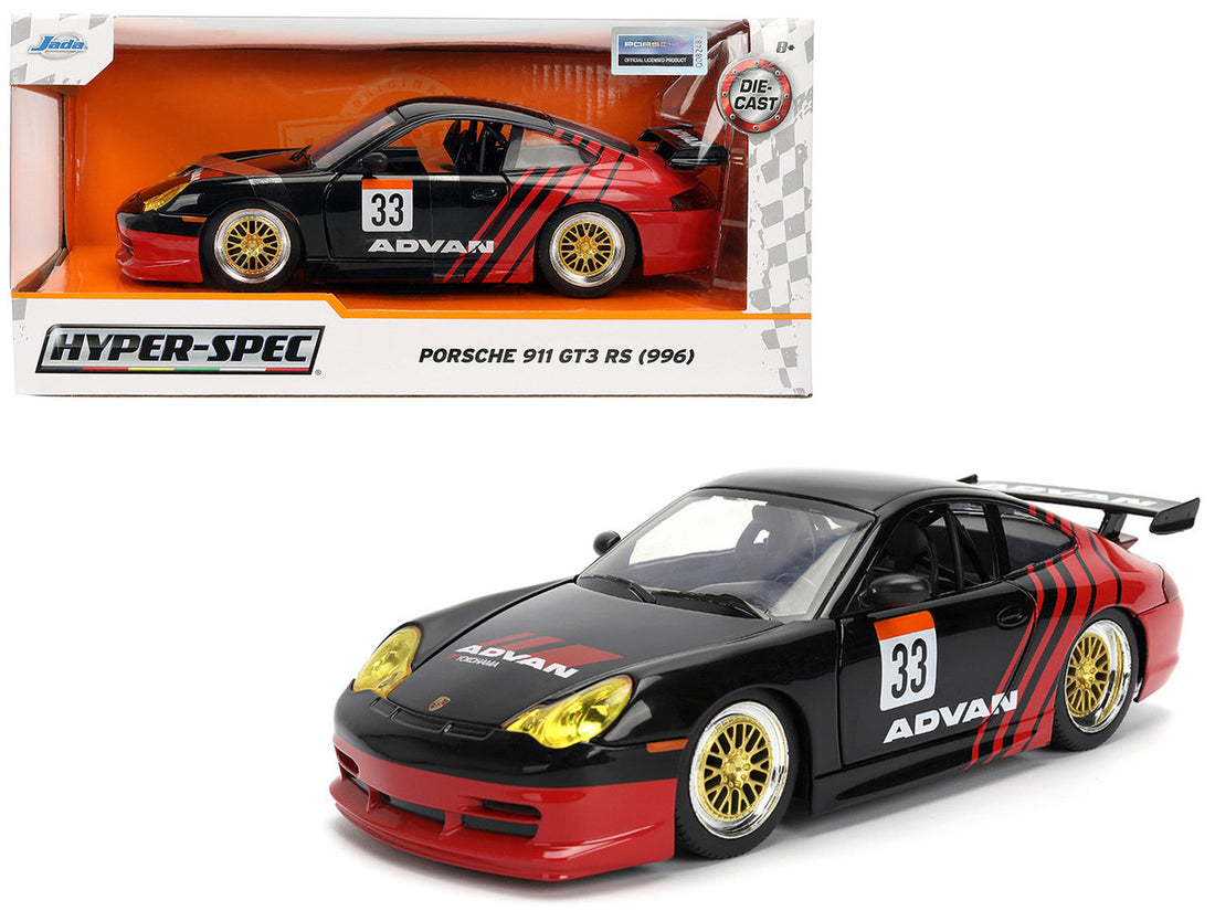 Porsche 911 GT3 RS (996) #33 "ADVAN" Black and Red "Hyper-Spec" Series 1/24 Diecast Model Car by Jada-0
