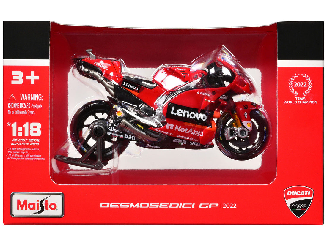 Ducati Desmosedici GP #43 Jack Miller and #63 Francesco Bagnaia "Ducati Lenovo Team" Team Champions "MotoGP World Championship" (2022) Set of 2 Motorcycles 1/18 Diecast Models by Maisto-3