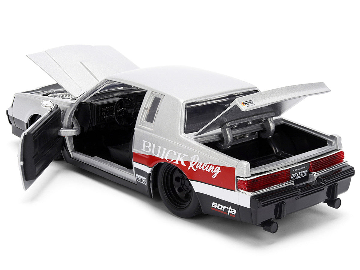 Buick 1987 Grand National #7 "Buick Racing" Matt Silver Metallic with Red and Black Stripes "Bigtime Muscle" Series 1/24 Diecast Model by Jada 2