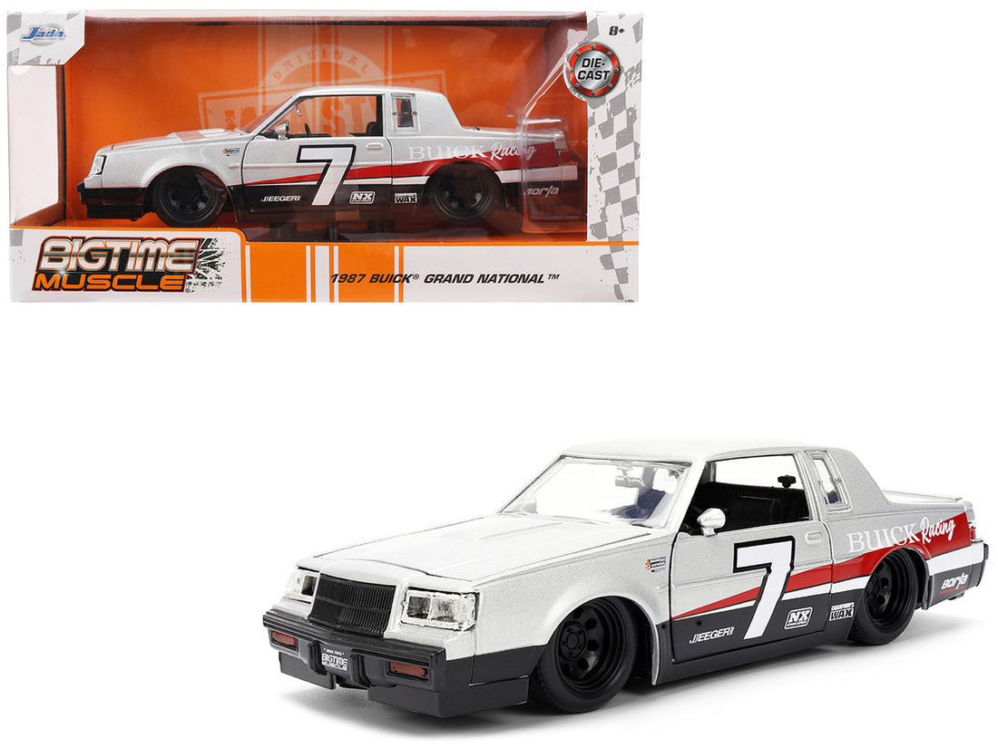 Buick 1987 Grand National #7 "Buick Racing" Matt Silver Metallic with Red and Black Stripes "Bigtime Muscle" Series 1/24 Diecast Model by Jada 4