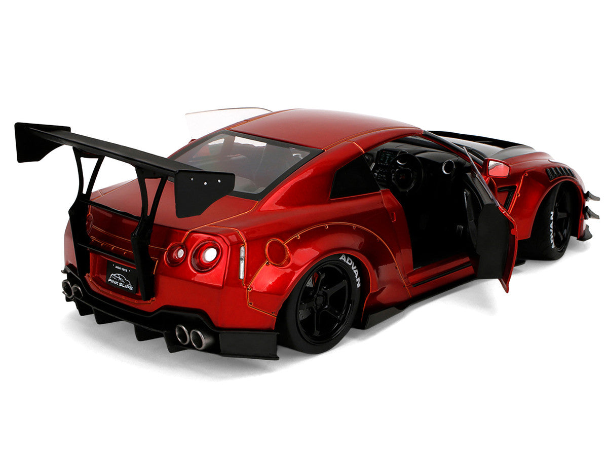 Nissan GT-R (R35) Liberty Walk Body Kit 2.0 RHD (Right Hand Drive) Red Metallic with Carbon Hood "Pink Slips" Series 1/18 Diecast Model Car by Jada