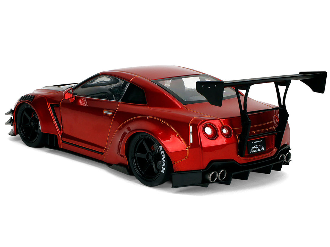 Nissan GT-R (R35) Liberty Walk Body Kit 2.0 RHD (Right Hand Drive) Red Metallic with Carbon Hood "Pink Slips" Series 1/18 Diecast Model Car by Jada