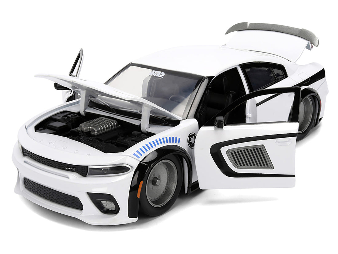 Dodge Charger 2021 SRT Hellcat White with Graphics and Stormtrooper Figure "Star Wars" Franchise "Hollywood Rides" Series 1/24 Diecast Model Car by Jada 4