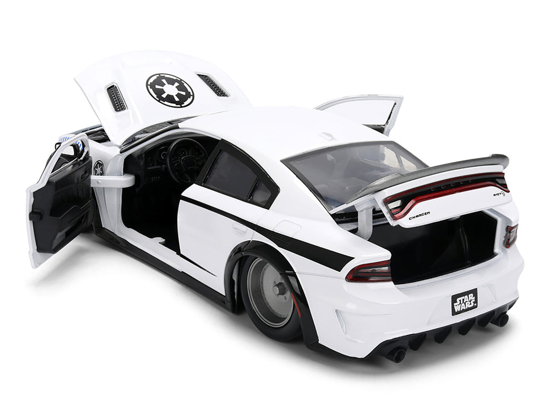 Dodge Charger 2021 SRT Hellcat White with Graphics and Stormtrooper Figure "Star Wars" Franchise "Hollywood Rides" Series 1/24 Diecast Model Car by Jada 5