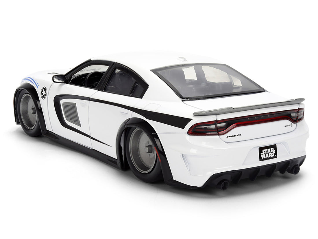 Dodge Charger 2021 SRT Hellcat White with Graphics and Stormtrooper Figure "Star Wars" Franchise "Hollywood Rides" Series 1/24 Diecast Model Car by Jada 3