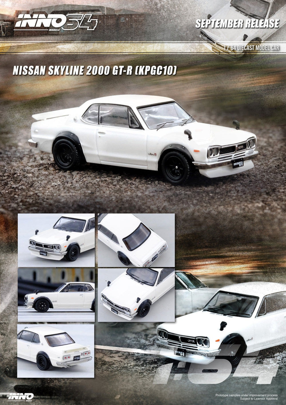 Nissan Skyline 2000 GT-R (KPGC10) in White 1:64 by Inno64 Scene