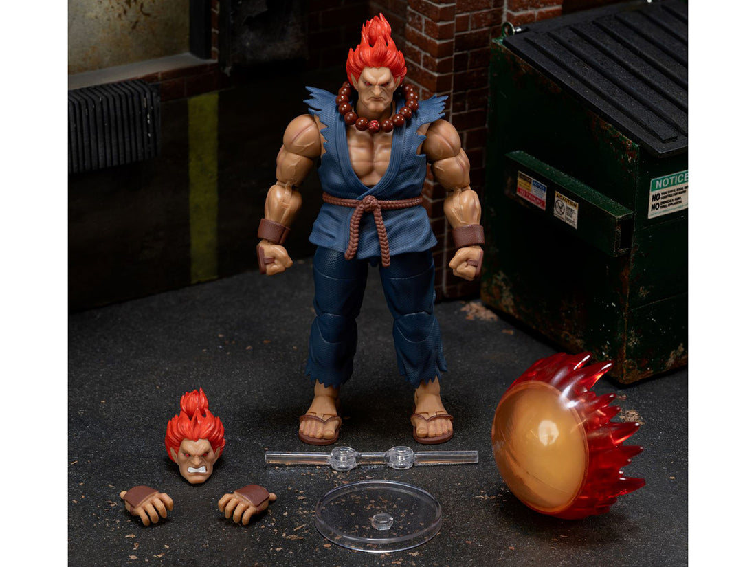 Akuma Ultra Street Fighter II Jada action figure with accessories displayed