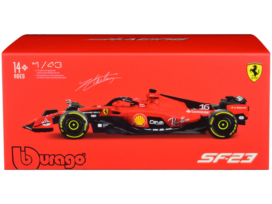 Ferrari SF-23 #16 Charles Leclerc "Formula One F1 World Championship" (2023) with Display Case "Formula Racing" Series 1/43 Diecast Model Car by Bburago-1