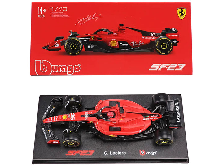 Ferrari SF-23 #16 Charles Leclerc "Formula One F1 World Championship" (2023) with Display Case "Formula Racing" Series 1/43 Diecast Model Car by Bburago-0