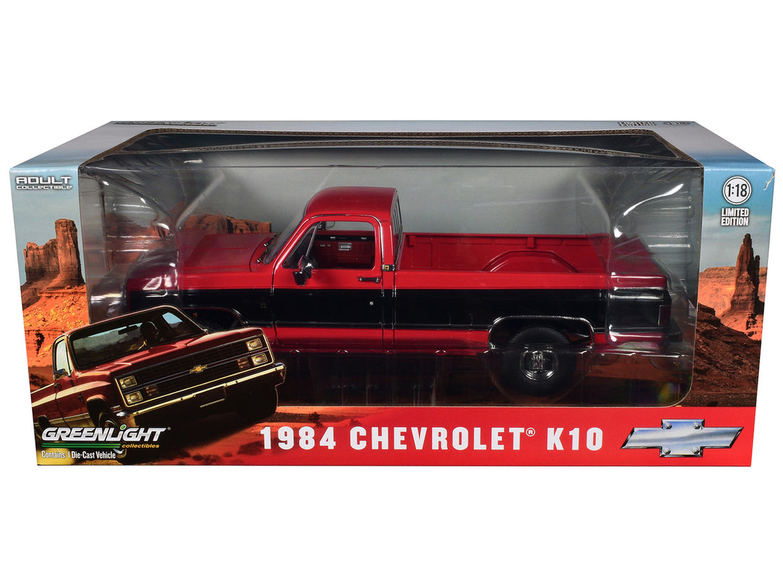 1984 Chevrolet K10 Scottsdale Pickup Truck Apple Red and Midnight Black with Red Interior 1/18 Diecast Model Car by Greenlight-1