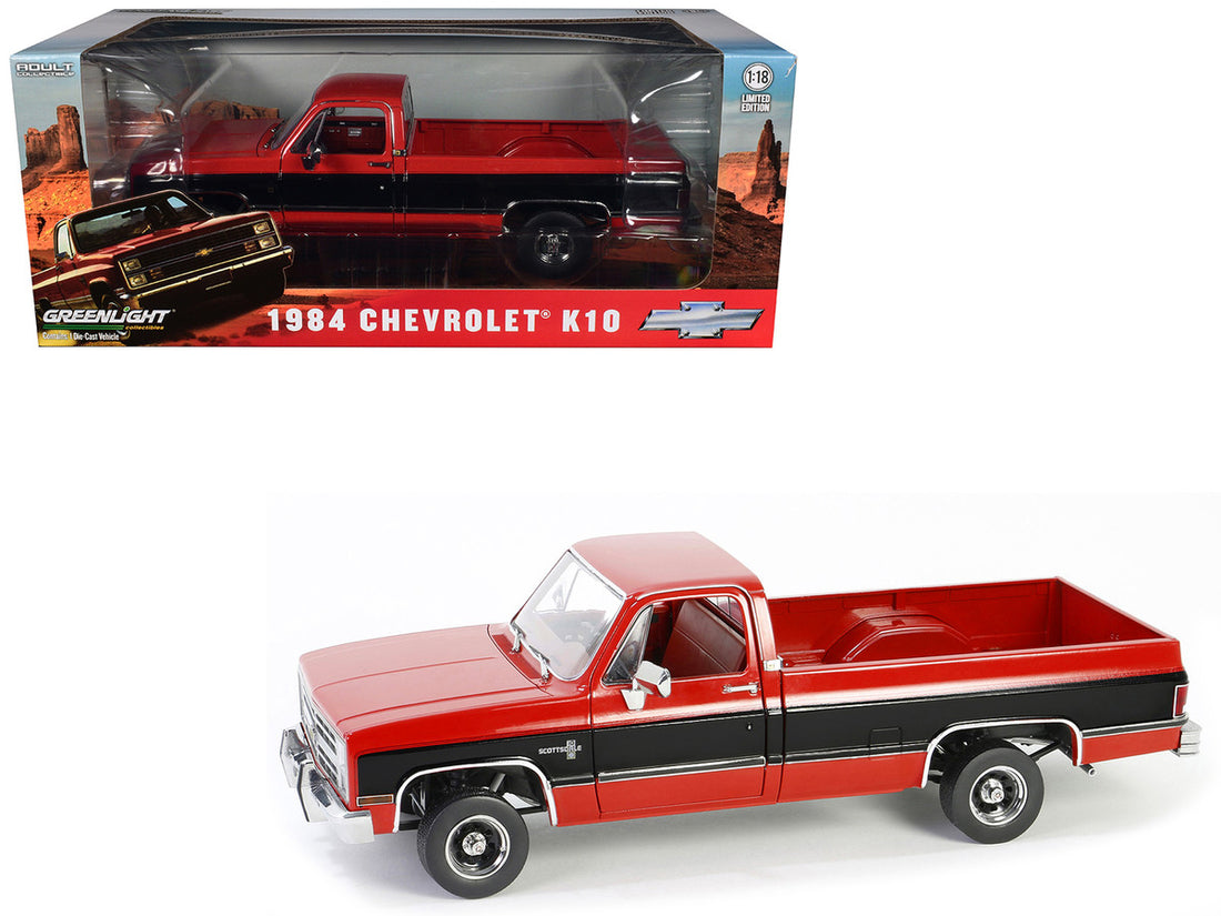 1984 Chevrolet K10 Scottsdale Pickup Truck Apple Red and Midnight Black with Red Interior 1/18 Diecast Model Car by Greenlight-2