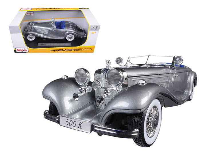 1936 Mercedes 500K Special Roadster Grey 1/18 Diecast Model Car by Maisto-0