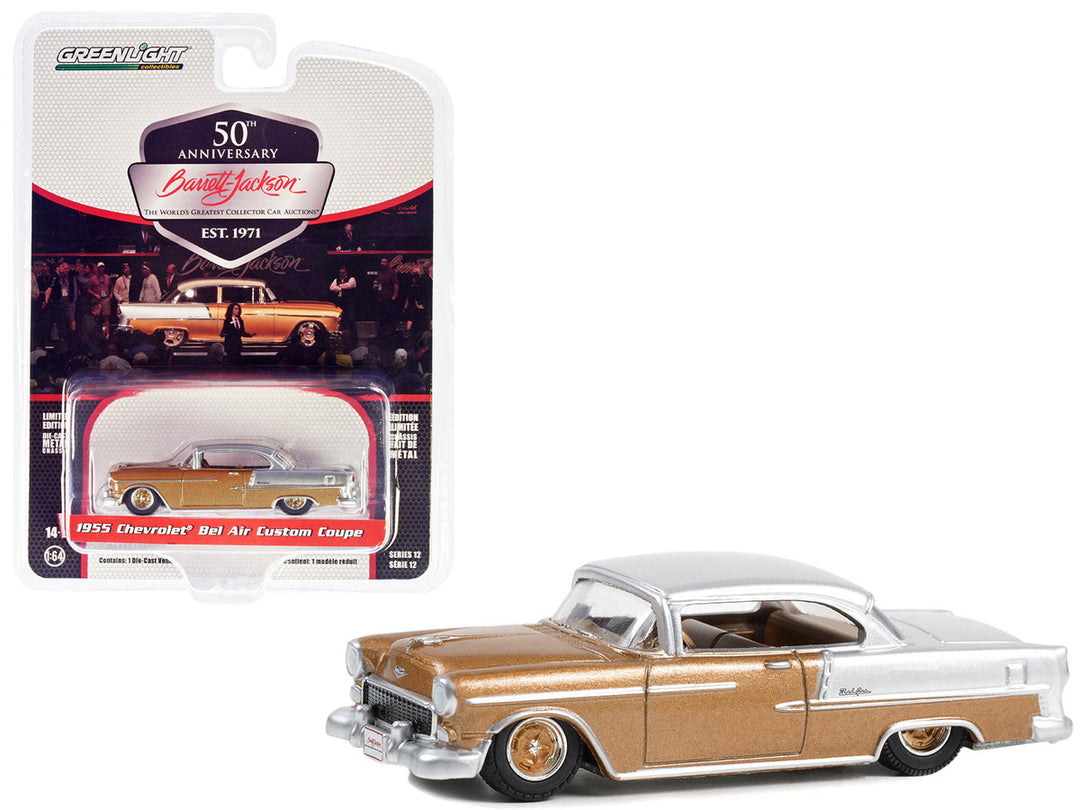 1955 Chevrolet Bel Air Custom Coupe Rose Gold Metallic and Silver Metallic with Gold Interior (Lot #1275.1) Barrett Jackson "Scottsdale Edition" Series 12 1/64 Diecast Model Car by Greenlight-0