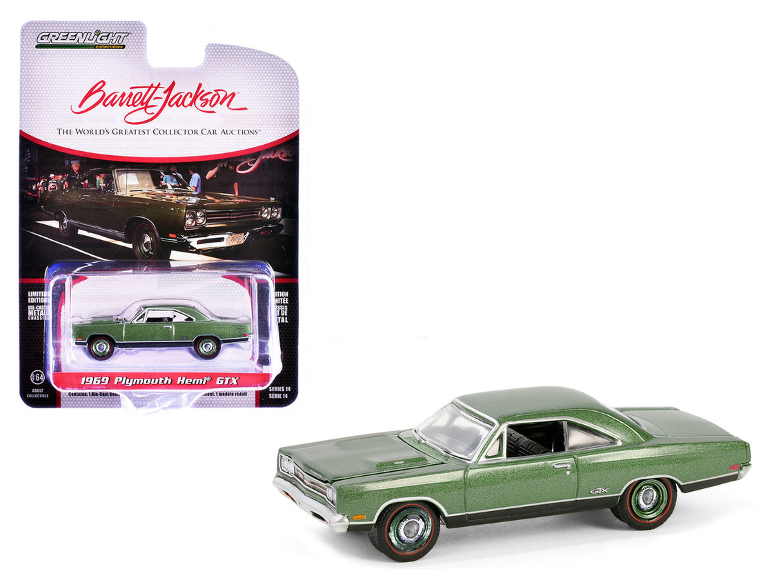 1969 Plymouth HEMI GTX F8 Ivy Green Metallic (Palm Beach 2023) Barrett Jackson "Scottsdale Edition" Series 14 1/64 Diecast Model Car by Greenlight-2