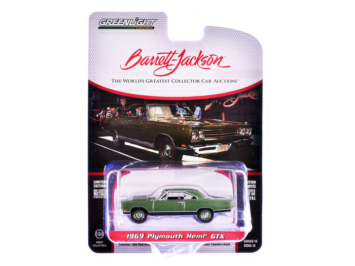 1969 Plymouth HEMI GTX F8 Ivy Green Metallic (Palm Beach 2023) Barrett Jackson "Scottsdale Edition" Series 14 1/64 Diecast Model Car by Greenlight-1