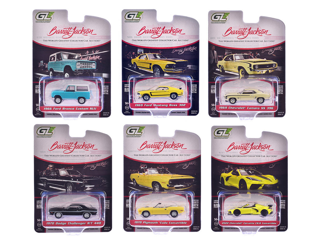 "Barrett-Jackson" Series 15 Set of 6 Cars 1/64 Diecast Model Cars by Greenlight-0