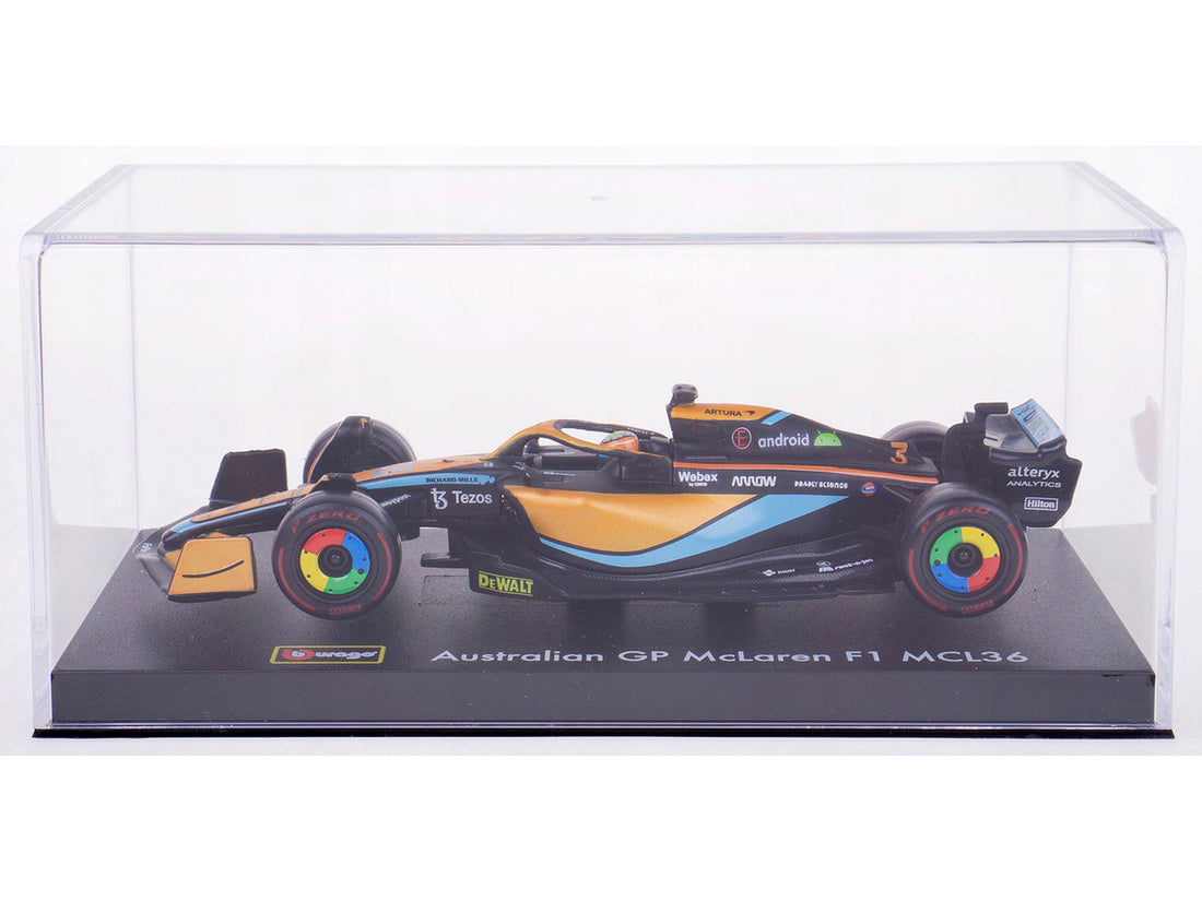 McLaren MCL36 #3 Daniel Ricciardo Formula One F1 "Australian GP" (2022) with Display Case 1/43 Diecast Model Car by Bburago-3