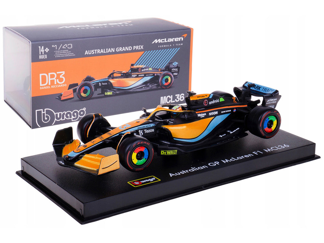 McLaren MCL36 #3 Daniel Ricciardo Formula One F1 "Australian GP" (2022) with Display Case 1/43 Diecast Model Car by Bburago-4