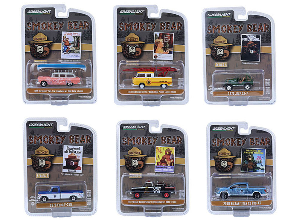 "Smokey Bear" Set of 6 Cars Series 4 1/64 Diecast Model Cars by Greenlight-0