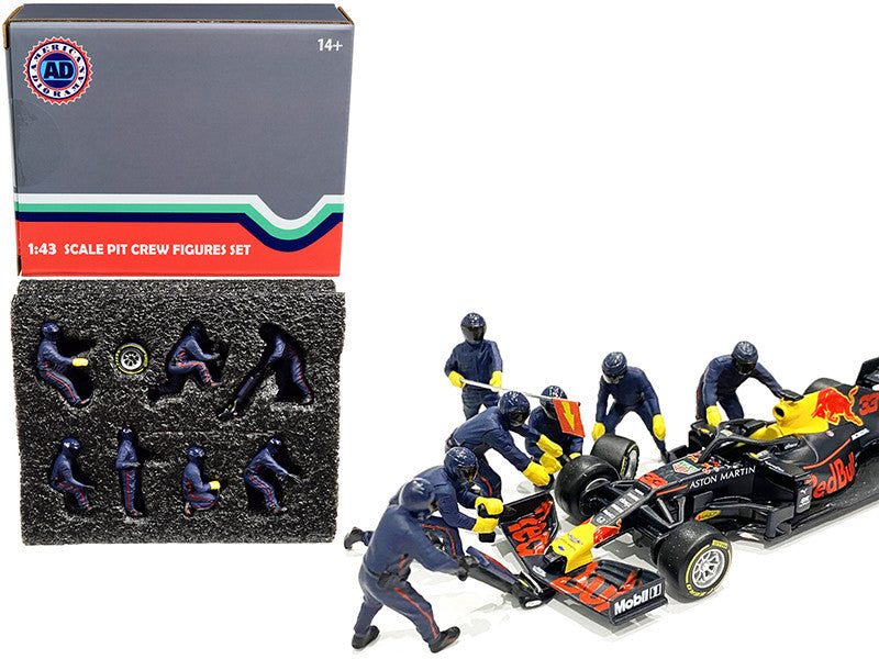 Formula One F1 Pit Crew 7 Figurine Set Team Blue for 1/43 Scale Models by American Diorama-0