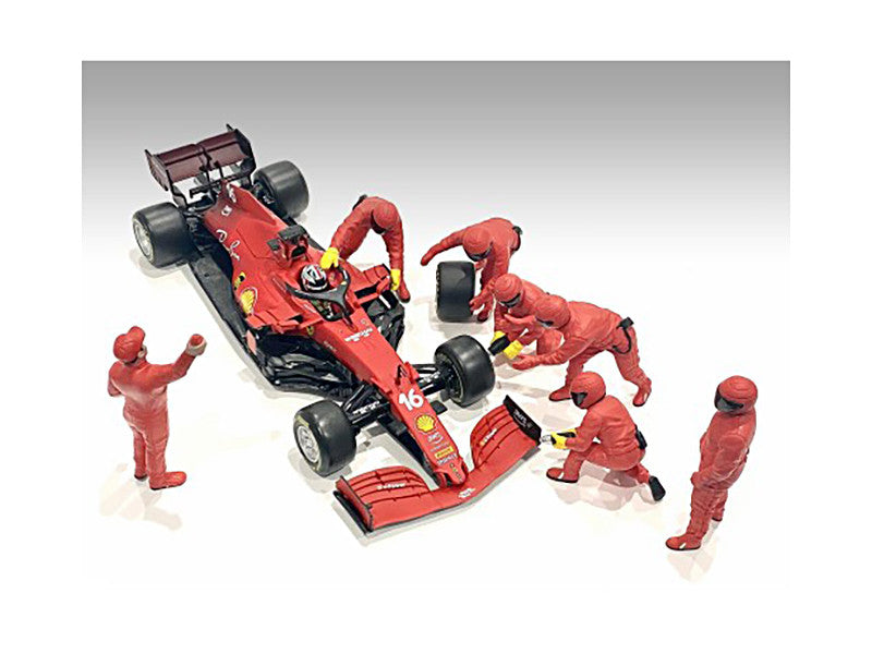 Formula One F1 Pit Crew 7 Figure Set Team Red Release III for 1/18 Scale Models by American Diorama-1