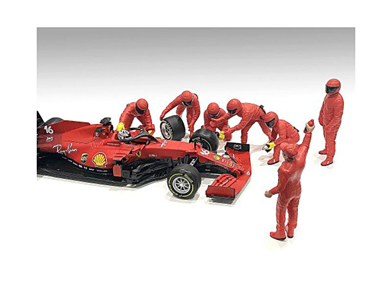 Formula One F1 Pit Crew 7 Figure Set Team Red Release III for 1/18 Scale Models by American Diorama-2