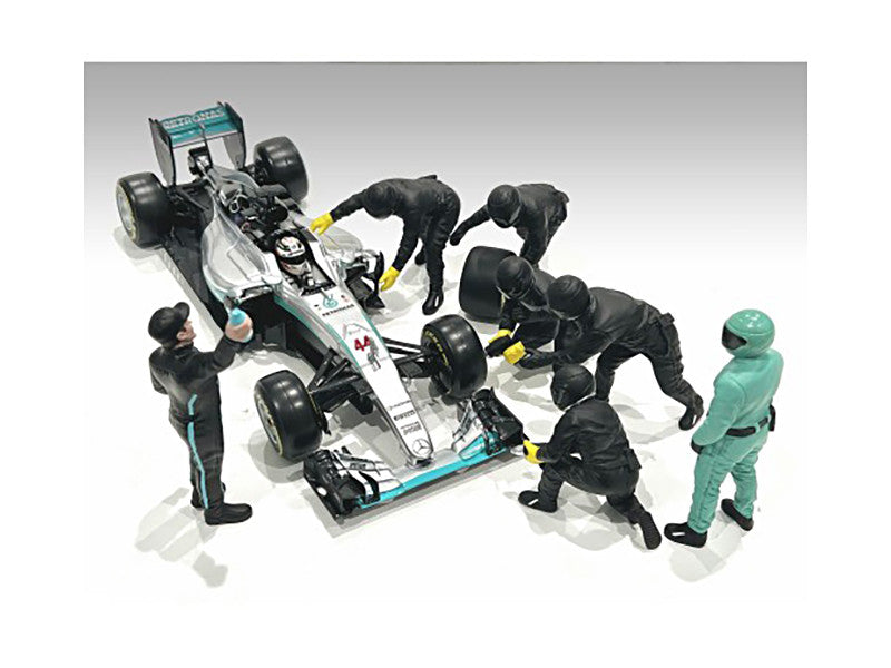 Formula One F1 Pit Crew 7 Figure Set Team Black Release III for 1/18 Scale Models by American Diorama-1