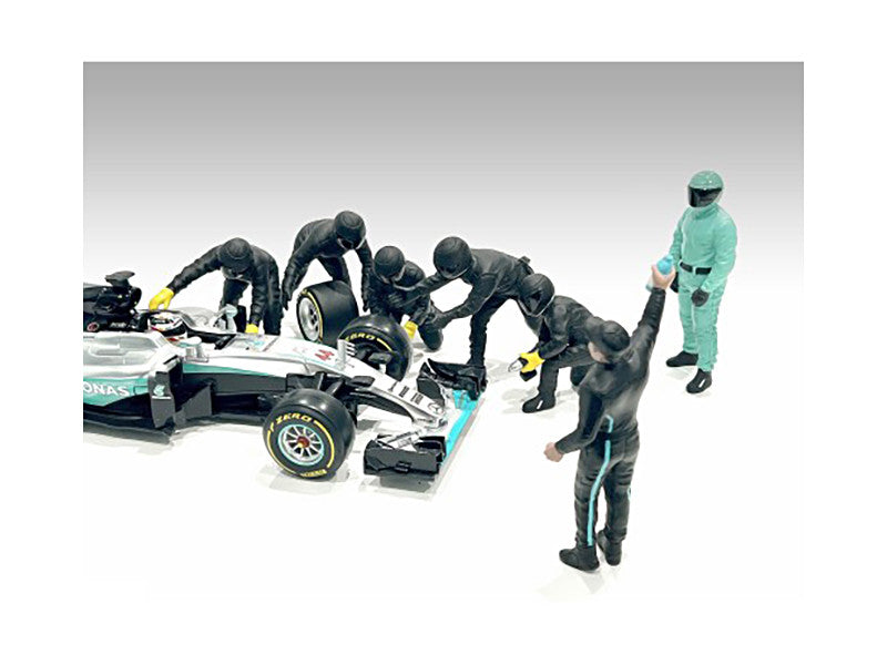 Formula One F1 Pit Crew 7 Figure Set Team Black Release III for 1/18 Scale Models by American Diorama-2