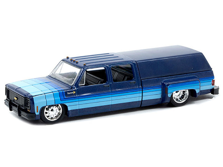1973 Chevrolet Cheyenne Super 30 Pickup Truck with Camper Shell Blue with Stripes Limited Edition to 8500 pieces Worldwide 1/64 Diecast Model Car by M2 Machines-0