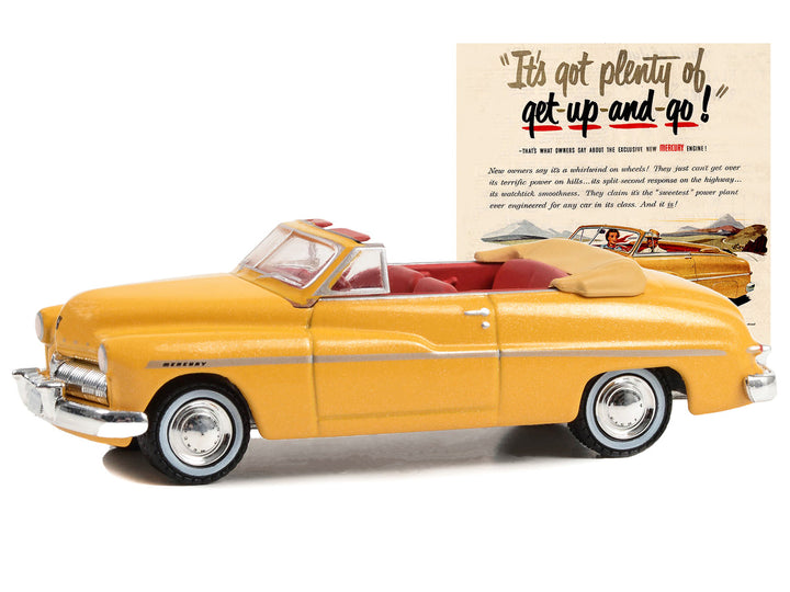 1949 Mercury Eight Convertible Yellow Metallic with Red Interior "It’s Got Plenty Of Get-Up-And-Go!" "Vintage Ad Cars" Series 9 1/64 Diecast Model Car by Greenlight-1
