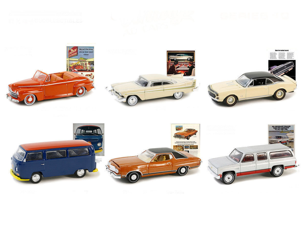 "Vintage Ad Cars" Set of 6 pieces Series 10 1/64 Diecast Model Cars by Greenlight-1
