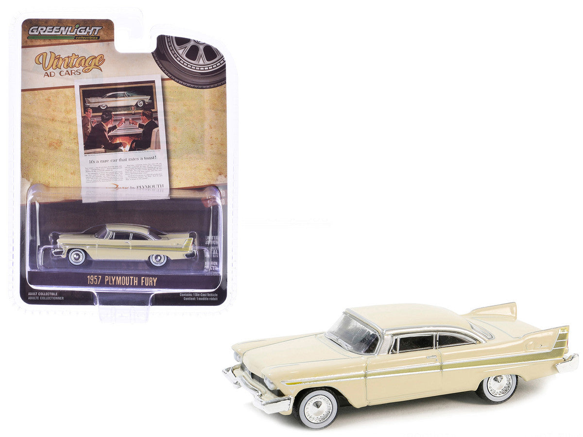1957 Plymouth Fury Beige with Gold Metallic Stripes "Vintage Ad Cars" Series 10 1/64 Diecast Model Car by Greenlight-2