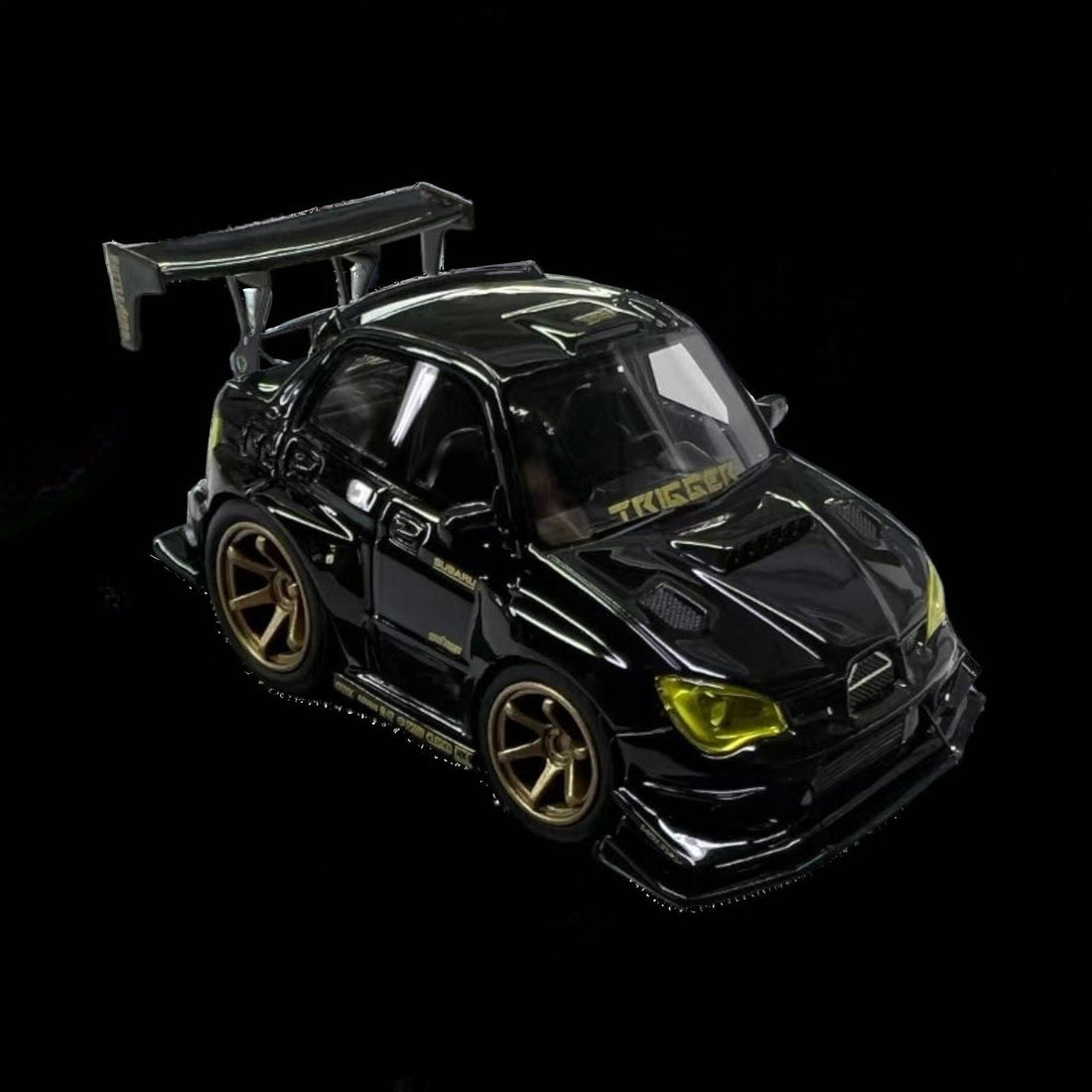 Subaru Impreza WRX STI Voltex Black Gold Resin 1:64 by YM model X Q CAR Angled Front View