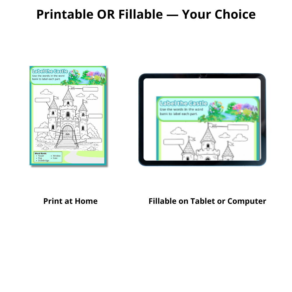 Enchanted Kingdom Learning & Activity Book | Printable / Fillable PDF for Kids Ages 6–10 | Coloring Pages, Puzzles, Games, Word Searches & Fun Facts