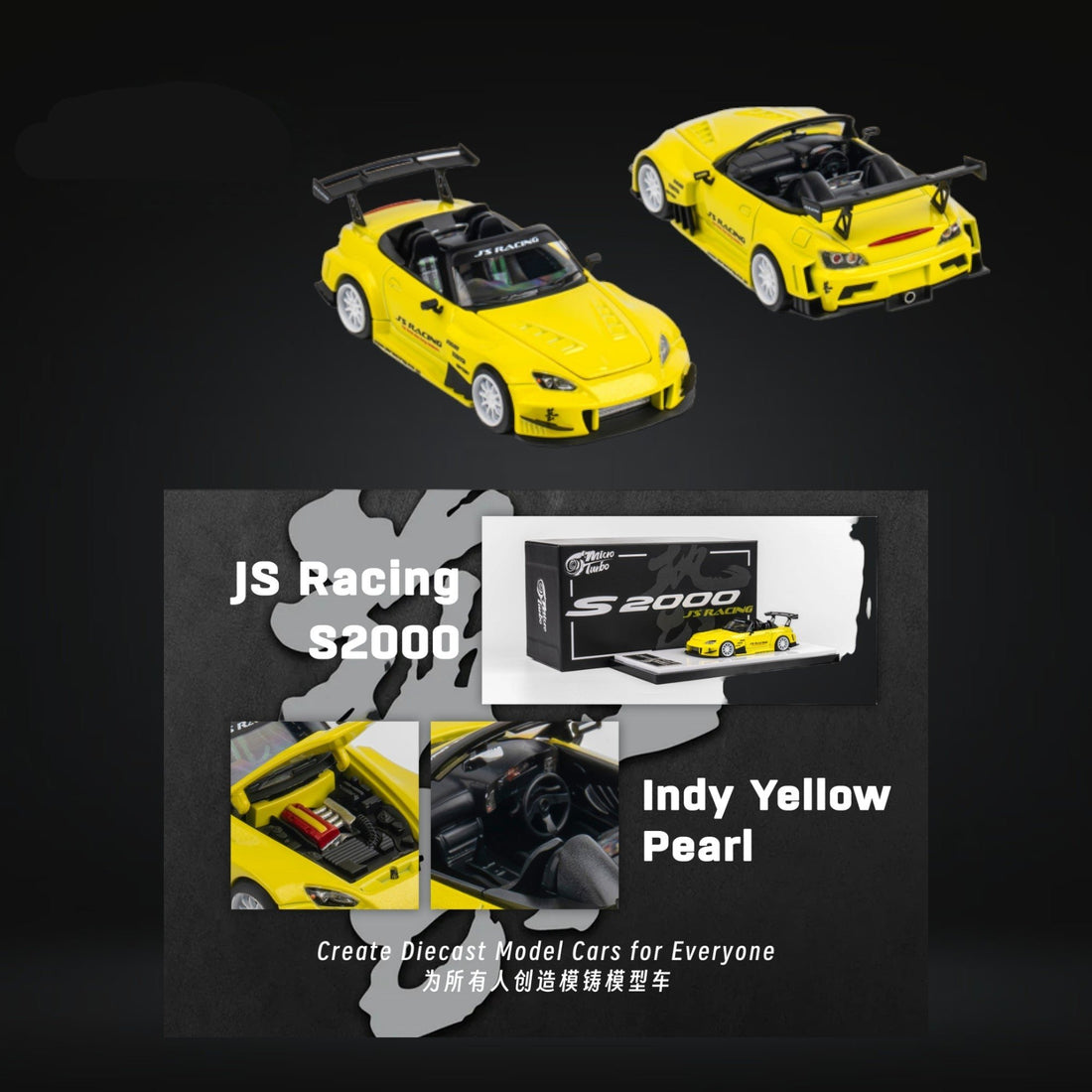 Honda S2000 JS Racing Custom in Indy Yellow Pearl 1:64 by Microturbo